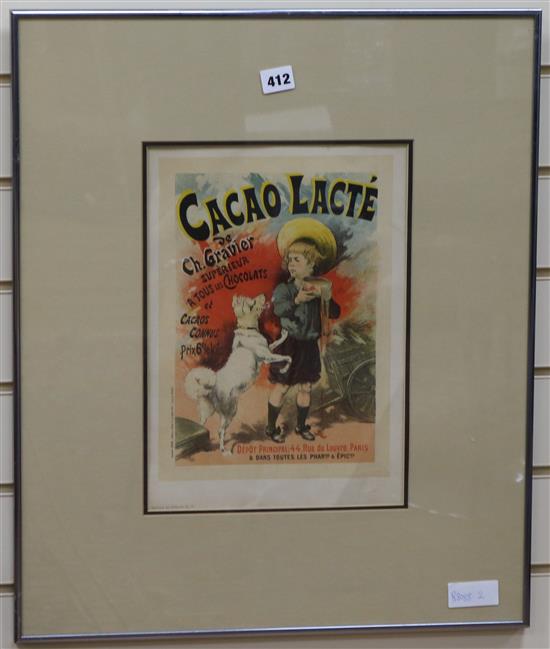 A French advertising print for Cacao Lacte, 36 x 25cm